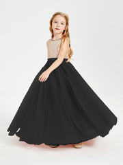 Long Junior Bridesmaid Gown Sequined Top Tulle Skirt Black