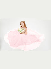 Long Junior Bridesmaid Gown Sequined Top Tulle Skirt Blushing Pink