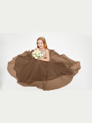 Long Junior Bridesmaid Gown Sequined Top Tulle Skirt Brown