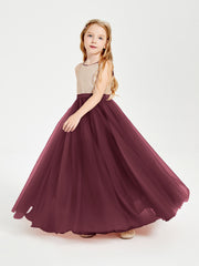Long Junior Bridesmaid Gown Sequined Top Tulle Skirt Cabernet