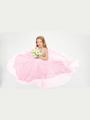 Long Junior Bridesmaid Gown Sequined Top Tulle Skirt Candy Pink