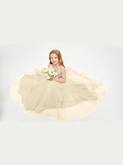 Long Junior Bridesmaid Gown Sequined Top Tulle Skirt Champagne