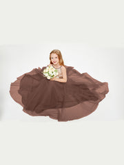 Long Junior Bridesmaid Gown Sequined Top Tulle Skirt Chocolate