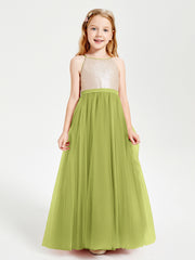 Long Junior Bridesmaid Gown Sequined Top Tulle Skirt Clover
