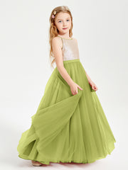 Long Junior Bridesmaid Gown Sequined Top Tulle Skirt Clover