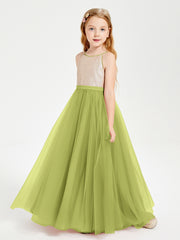 Long Junior Bridesmaid Gown Sequined Top Tulle Skirt Clover