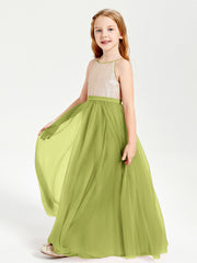 Long Junior Bridesmaid Gown Sequined Top Tulle Skirt Clover