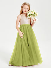 Long Junior Bridesmaid Gown Sequined Top Tulle Skirt Clover