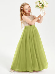 Long Junior Bridesmaid Gown Sequined Top Tulle Skirt Clover