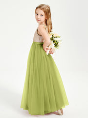 Long Junior Bridesmaid Gown Sequined Top Tulle Skirt Clover