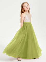 Long Junior Bridesmaid Gown Sequined Top Tulle Skirt Clover
