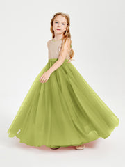 Long Junior Bridesmaid Gown Sequined Top Tulle Skirt Clover