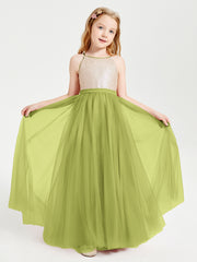 Long Junior Bridesmaid Gown Sequined Top Tulle Skirt Clover