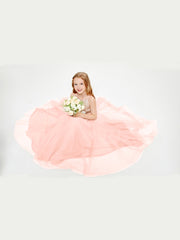 Long Junior Bridesmaid Gown Sequined Top Tulle Skirt Coral