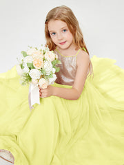 Long Junior Bridesmaid Gown Sequined Top Tulle Skirt Daffodil