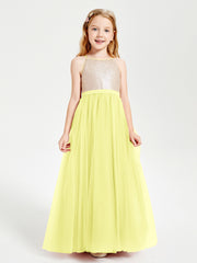 Long Junior Bridesmaid Gown Sequined Top Tulle Skirt Daffodil