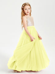 Long Junior Bridesmaid Gown Sequined Top Tulle Skirt Daffodil
