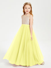 Long Junior Bridesmaid Gown Sequined Top Tulle Skirt Daffodil