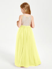 Long Junior Bridesmaid Gown Sequined Top Tulle Skirt Daffodil