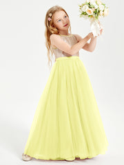 Long Junior Bridesmaid Gown Sequined Top Tulle Skirt Daffodil