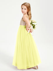 Long Junior Bridesmaid Gown Sequined Top Tulle Skirt Daffodil