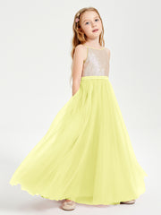 Long Junior Bridesmaid Gown Sequined Top Tulle Skirt Daffodil