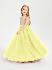 Long Junior Bridesmaid Gown Sequined Top Tulle Skirt Daffodil