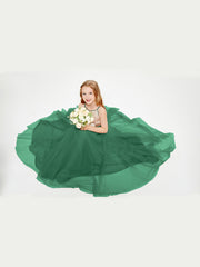Long Junior Bridesmaid Gown Sequined Top Tulle Skirt Dark Green