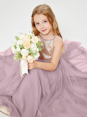 Long Junior Bridesmaid Gown Sequined Top Tulle Skirt Dusk