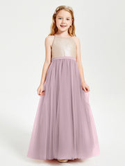 Long Junior Bridesmaid Gown Sequined Top Tulle Skirt Dusk