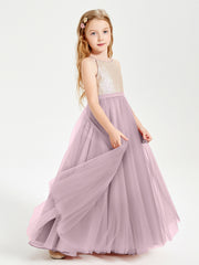 Long Junior Bridesmaid Gown Sequined Top Tulle Skirt Dusk