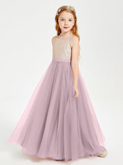 Long Junior Bridesmaid Gown Sequined Top Tulle Skirt Dusk