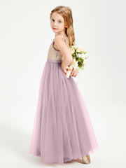 Long Junior Bridesmaid Gown Sequined Top Tulle Skirt Dusk