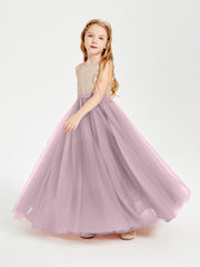 Long Junior Bridesmaid Gown Sequined Top Tulle Skirt Dusk