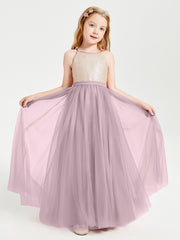 Long Junior Bridesmaid Gown Sequined Top Tulle Skirt Dusk