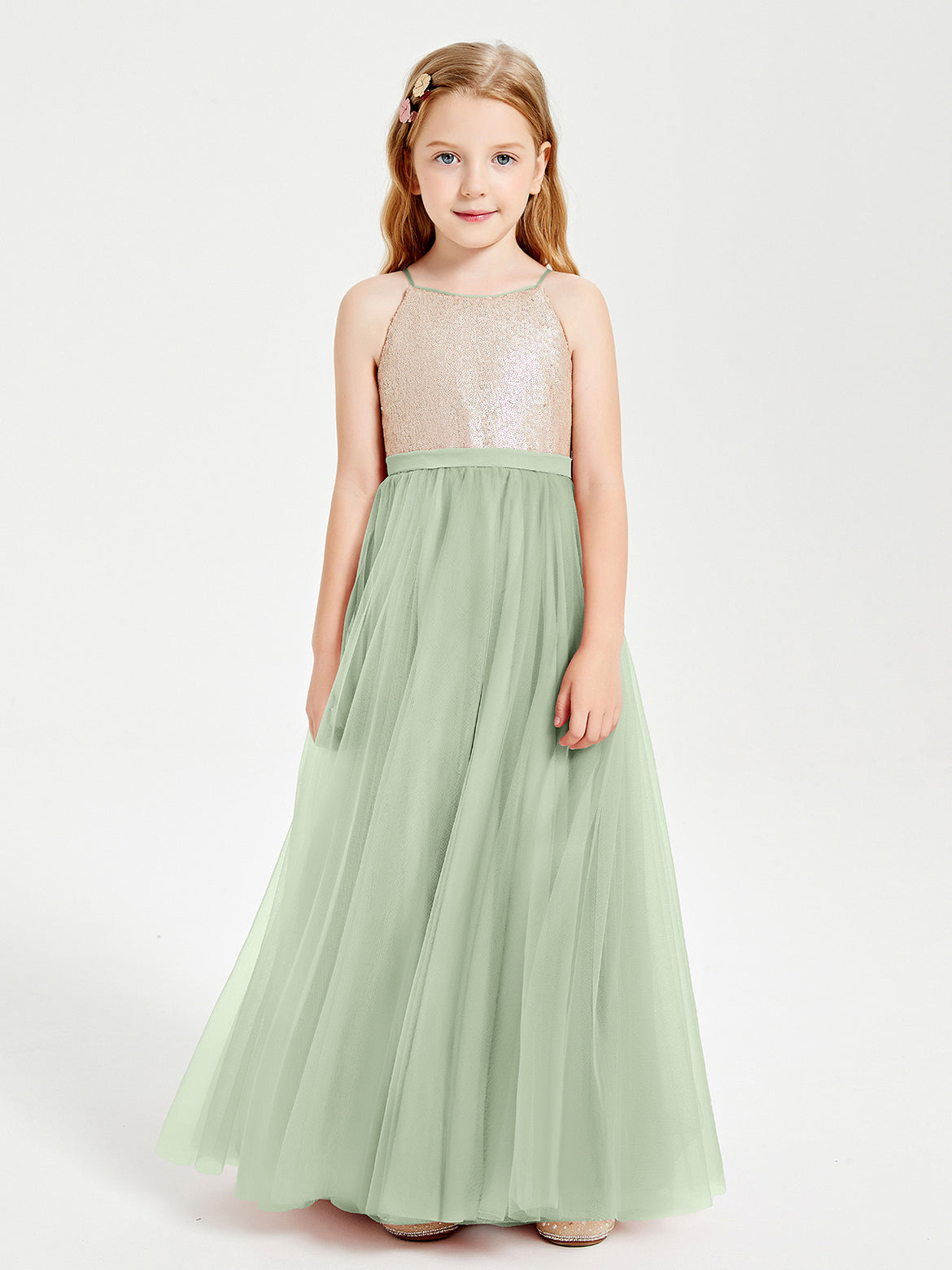 Dusty Sage Junior Bridesmaid Dresses BABARONI Dusty Sage Junior Bridesmaid Dresses BABARONI