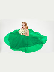 Long Junior Bridesmaid Gown Sequined Top Tulle Skirt Emerald
