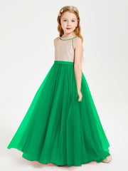 Long Junior Bridesmaid Gown Sequined Top Tulle Skirt Emerald