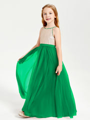 Long Junior Bridesmaid Gown Sequined Top Tulle Skirt Emerald