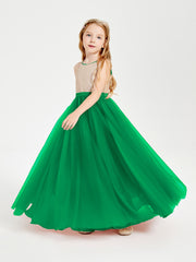 Long Junior Bridesmaid Gown Sequined Top Tulle Skirt Emerald