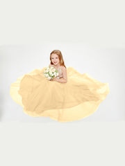 Long Junior Bridesmaid Gown Sequined Top Tulle Skirt Gold