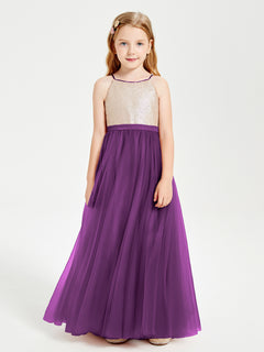 Long Junior Bridesmaid Gown Sequined Top Tulle Skirt Grape