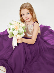 Long Junior Bridesmaid Gown Sequined Top Tulle Skirt Grape