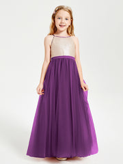 Long Junior Bridesmaid Gown Sequined Top Tulle Skirt Grape