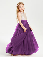 Long Junior Bridesmaid Gown Sequined Top Tulle Skirt Grape