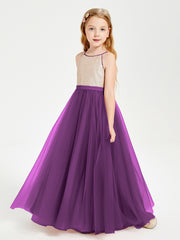 Long Junior Bridesmaid Gown Sequined Top Tulle Skirt Grape