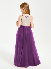Long Junior Bridesmaid Gown Sequined Top Tulle Skirt Grape