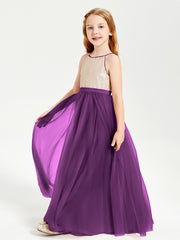 Long Junior Bridesmaid Gown Sequined Top Tulle Skirt Grape