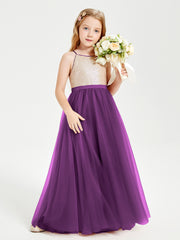 Long Junior Bridesmaid Gown Sequined Top Tulle Skirt Grape