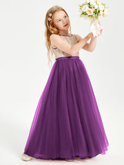 Long Junior Bridesmaid Gown Sequined Top Tulle Skirt Grape